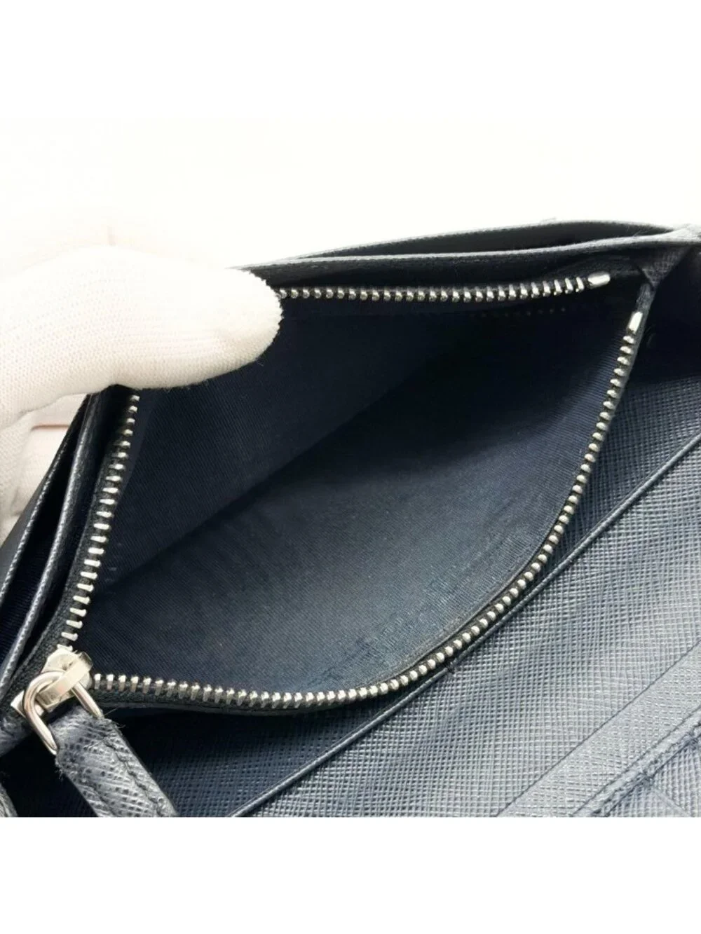 Prada Saffiano Bifold Wallet Black Navy Bicolor